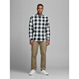 Jack&Jones Slim Fit Uzun Kollu Beyaz-Siyah Erkek Gömlek 12181602