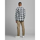 Jack&Jones Slim Fit Uzun Kollu Beyaz-Siyah Erkek Gömlek 12181602