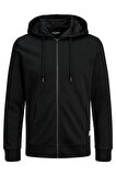 Jack & Jones O Yaka Siyah Erkek Sweatshırt JJEBASIC SWEAT ZIP HOOD NOOS