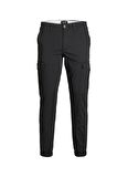 Jack & Jones 12186889_Jpstmarco Jjjoe Cuffed Akm  Normal Bel  Düz Siyah Erkek Kargo Pantolon