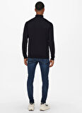 Only & Sons Dik Yaka Normal Düz Siyah Erkek Kazak ONSWYLER LIFE REG 14 ROLL KNIT NOOS