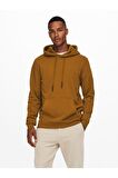 Only & Sons Kapüşonlu Düz Açık Kahve Erkek Sweatshirt