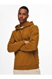 Only & Sons Kapüşonlu Düz Açık Kahve Erkek Sweatshirt