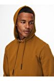 Only & Sons Kapüşonlu Düz Açık Kahve Erkek Sweatshirt