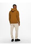 Only & Sons Kapüşonlu Düz Açık Kahve Erkek Sweatshirt