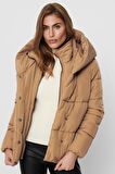Jack & Jones Karamel Kadın Kapüşonlu Kısa  Mont 15231475