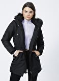 Only Onliris Fur Winter Parka Cc Otw Kapüşonlu Normal Kalıp Düz Siyah Kadın Kaban