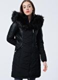 Only Siyah Kadın Kaban ONLTTE FUR HOOD COAT OTW