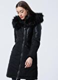 Only Siyah Kadın Kaban ONLTTE FUR HOOD COAT OTW