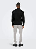 Only & Sons Yüksek Yaka Normal Düz Siyah Erkek Kazak ONSWYLER LIFE REG 14 HALF ZIP KNIT