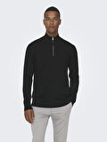 ONSWYLER LIFE REG 14 HALF ZIP KNIT NOOS Erkek Black Kazak - 22021264