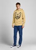 Jack & Jones 12207655_Jormate Sweat Hood Fst Kapüşonlu Regular Fit Baskılı Sarı Erkek Sweatshirt