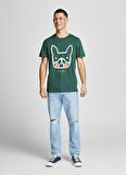 Jack & Jones 12207693_Jormate Tee O Yaka  Regular Fit Baskılı Koyu Yeşil Erkek T-Shirt
