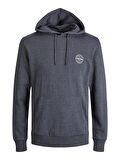 12205081 Jack Jones Jjeshark Sweat Hood Noos Erkek Sweat Dark Grey Melange/PrintWhite