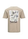 Jack & Jones 12205878_Jorflows Tee Ss Crew Neck Bisiklet Yaka Relaxed Baskılı Kahve Erkek T-Shirt