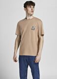 Jack & Jones 12205878_Jorflows Tee Ss Crew Neck Bisiklet Yaka Relaxed Baskılı Kahve Erkek T-Shirt