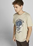 Jack & Jones 12205684_Jordome Tee Bisiklet Yaka Standart Kalıp Baskılı Krem Erkek T-Shirt