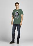 Jack & Jones 12205684_Jordome Tee Bisiklet Yaka  Standart Kalıp Baskılı Koyu Yeşil Erkek T-Shirt