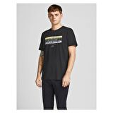 Jack & Jones Bisiklet Yaka Baskılı Siyah Erkek T-shırt 12205503