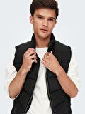 Only & Sons Siyah Dik Yaka Erkek Kapitone Şişme Yelek ONSMELVIN LIFE PUFFER VEST OTW VD