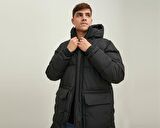 Jack Jones Jorsence Long Puffer Erkek Günlük Mont 12215143-BLACK Siyah