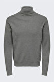 Onsphil Reg 12 Struc Roll Neck Knit Noos Erkek Gri Kazak - 22023202