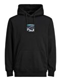 Jack & Jones Kapüşonlu Regular Fit Siyah Erkek Şardonlu Sweatshirt 12216305_JCOHIKING SWEAT HOOD
