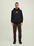 Jack & Jones Kapüşonlu Regular Fit Siyah Erkek Şardonlu Sweatshirt 12216305_JCOHIKING SWEAT HOOD