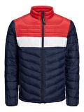 12211788 Jack Jones Jjehero Puffer Collar Noos Erkek Mont Navy Blazer/TRUE RED BLOCKING