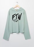 Lmtd Açık Yeşil Kız Çocuk Kapüşonlu Uzun Kollu Baskılı Sweatshirt NKFVIALA LS CROPPED BOXY SWEAT