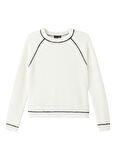 Lmtd Beyaz Kız Çocuk O Yaka Uzun Kollu Düz Kazak NLFNOSHIN LS SHORT KNIT