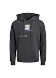 Jack & Jones Kapüşonlu Regular Fit Antrasit Erkek Şardonlu Sweatshirt 12211548_JJSCRAWL SWEAT HOOD