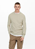 Only & Sons Düz Yaka Normal Düz Ekru Erkek Kazak ONSPHIL REG 12 STRUC CREW KNIT NOOS