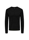Only & Sons Düz Yaka Normal Düz Siyah Erkek Kazak ONSPHIL REG 12 STRUC CREW KNIT NOOS