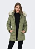 Only Açık Haki Kadın Kaban ONLNEWELLAN QUILTED HOOD FUR COAT C