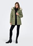 Only Açık Haki Kadın Kaban ONLNEWELLAN QUILTED HOOD FUR COAT C