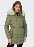 Only Açık Haki Kadın Kaban ONLNEWELLAN QUILTED HOOD FUR COAT C