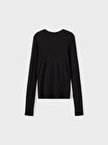 Lmtd Siyah Kız Çocuk O Yaka Uzun Kollu Düz T-Shirt NLFRINCDIDA LS SHORT TOP