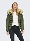 Only Kürk Detaylı Haki Kadın Kısa Şişme Mont 15204607