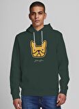 Jack & Jones Kapüşonlu Regular Fit Yeşil Erkek Şardonlu Sweatshirt 12219677_JORCOMRADE SWEAT HOOD FST