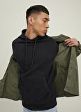 Jack & Jones Kapüşonlu Regular Fit Siyah Erkek Şardonlu Sweatshirt 12216342_JCOCLASSIC WAFFLE SWEAT HO