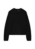 Lmtd O Yaka  Düz Siyah Kız Çocuk Yün Kazak NLFNOLLEN LS SHORT KNIT W. POLO COL