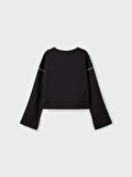 Lmtd Siyah Kız Çocuk O Yaka Uzun Kollu Düz Sweatshirt NLFONTRAST LS SHORT SWEAT