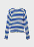 Lmtd Mavi Kız Çocuk O Yaka Uzun Kollu Çizgili T-Shirt NLFUNEVENDALLAS LS SHORT TOP