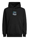 Jack & Jones Kapüşonlu Regular Fit Siyah Erkek Şardonlu Sweatshirt 12216305_JCOHIKING SWEAT HOOD