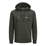 Jack & Jones Kapüşonlu Regular Fit Koyu Yeşil Erkek Şardonlu Sweatshirt 12216242_JCOTECH LOGO SWEAT HOOD
