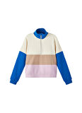 Lmtd Mavi Kız Çocuk Dik Yaka Uzun Kollu Geometrik Sweatshirt NLFNAZIP LS SHORT HALF ZIP SWEAT