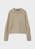 Lmtd O Yaka  Düz Bej Kız Çocuk Yün Kazak NLFNOLLEN LS SHORT KNIT W. POLO COL