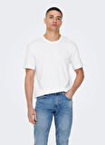 Only & Sons O Yaka Düz Beyaz Erkek T-Shirt 22025208_ONSMAX LIFE REG SS STITCH