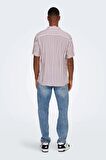 Only & Sons Erkek Onswayne Çizgili Kısa Kollu Gömlek 22013267 Gül Kurusu